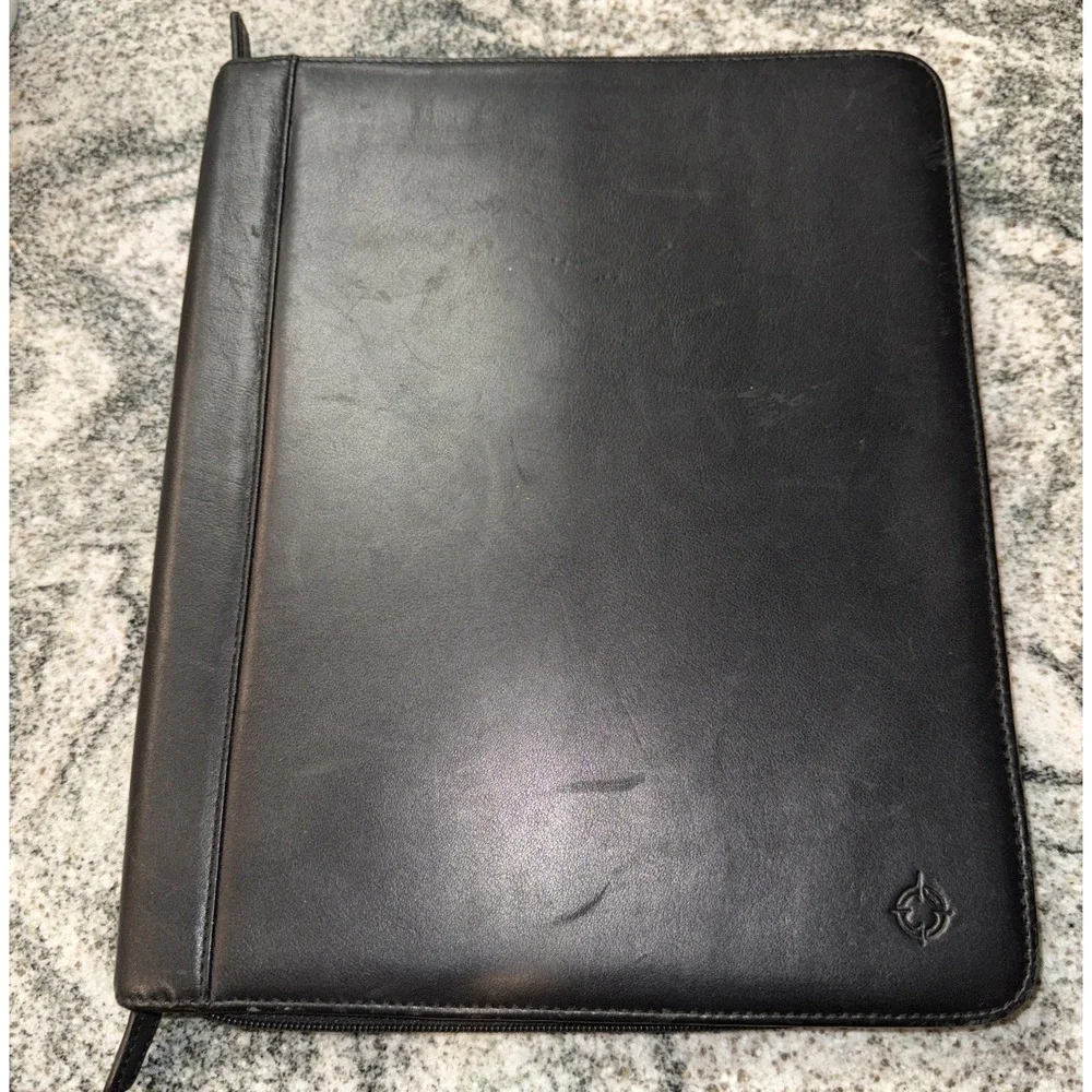 Franklin Covey Black Leather Zip‎ Around Padfolio  Pad Holder 10